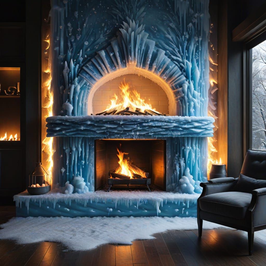 Fantastical Frozen Fireplace in Elaborate Fantasy Style