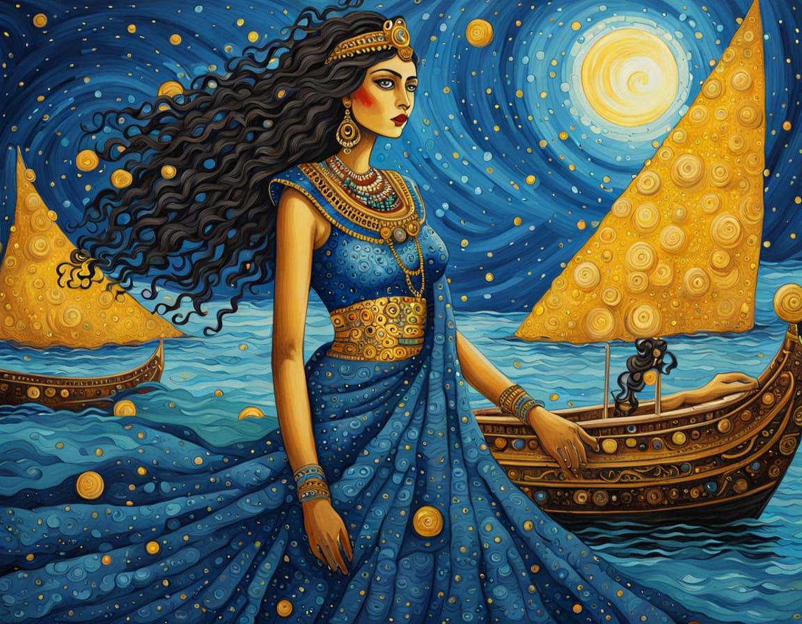 Steampunk Egyptian Dancer on Moonlit Beach