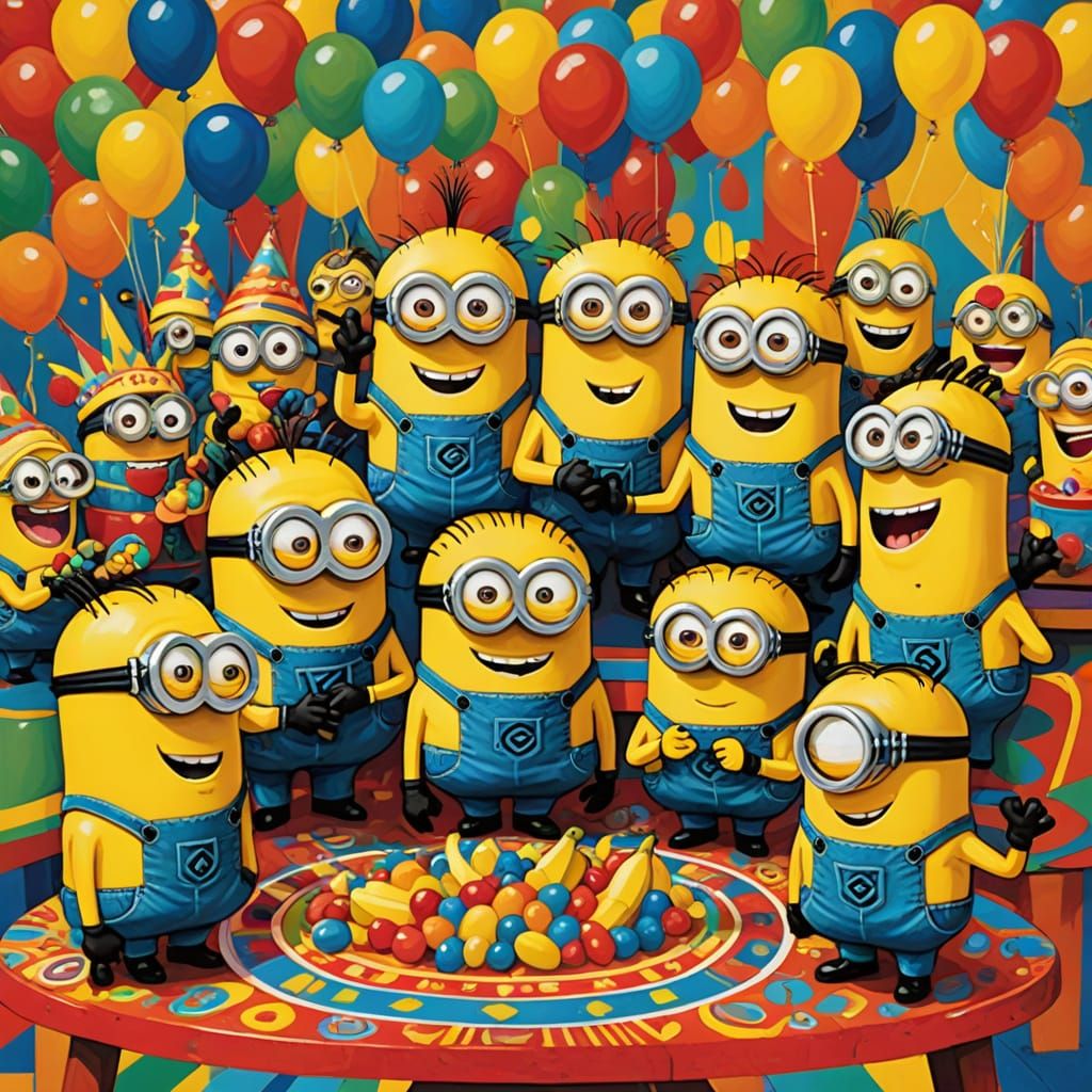 Minions Gather for Joyful Banana Feast in Vibrant Whimsy