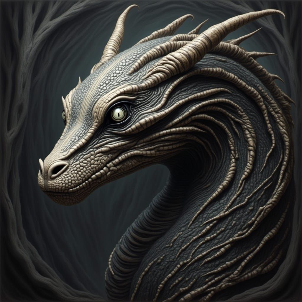 Cyberpunk Serpent's Head in Dark Mystical Background