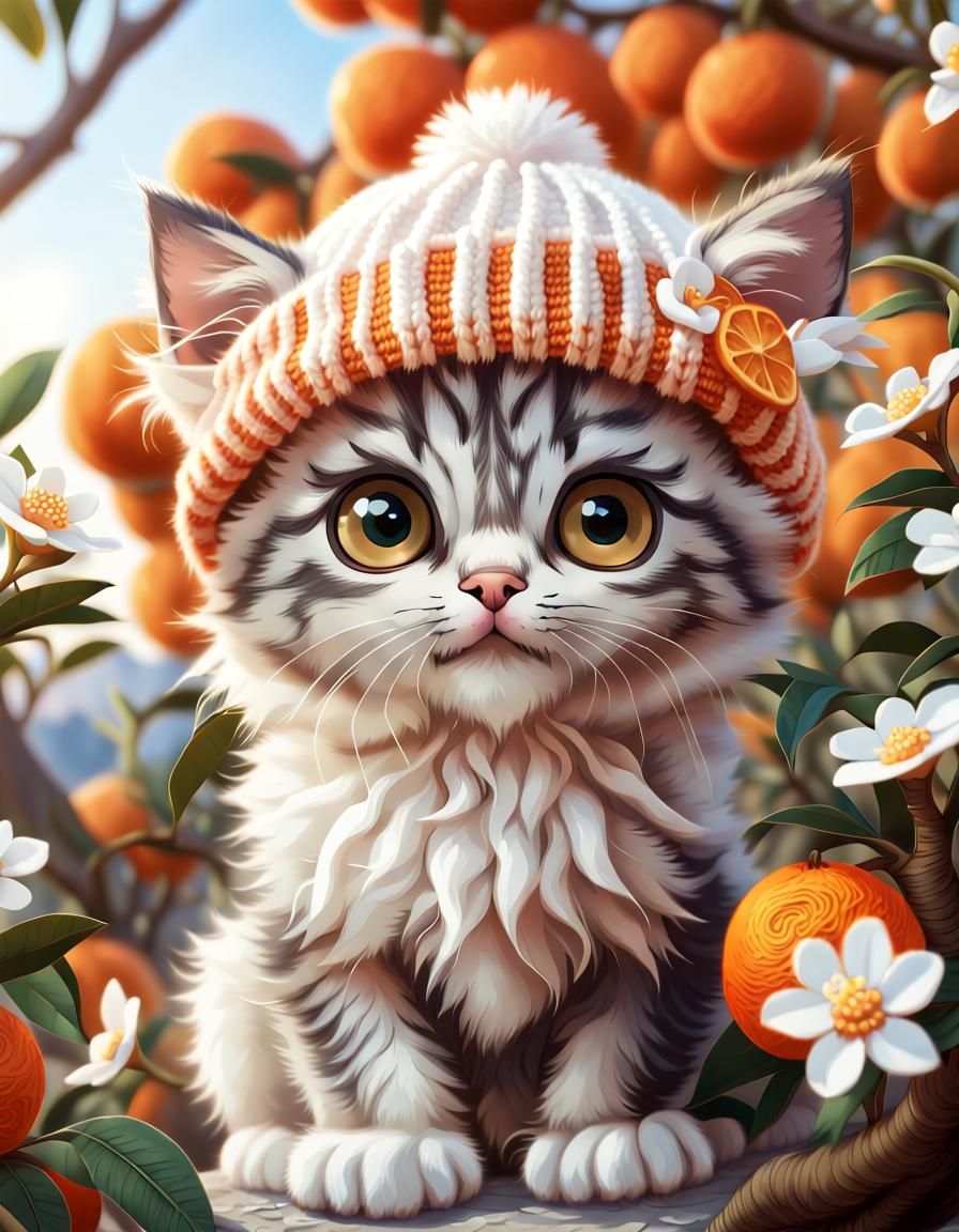 Kitten With Orange Blossoms