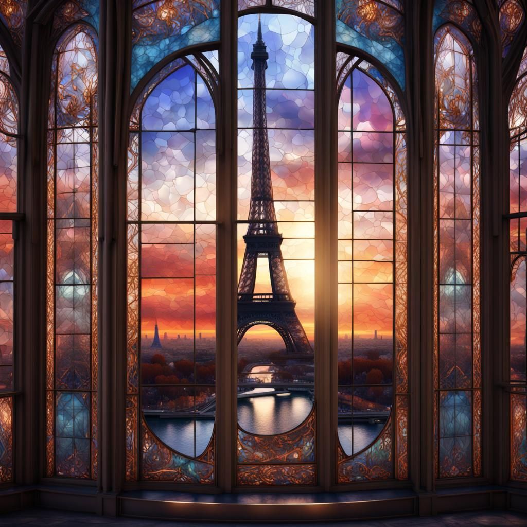 Eiffel Tower in Stained Glass Style