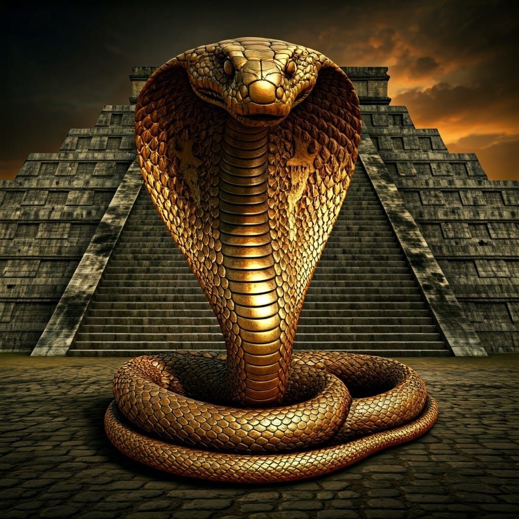 Golden Cobra Statue in Aztec Temple
