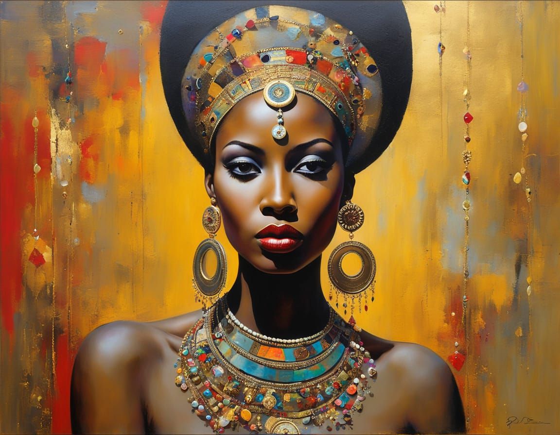Surreal Whimsical Portrait of an Exotic African Goddess in O...