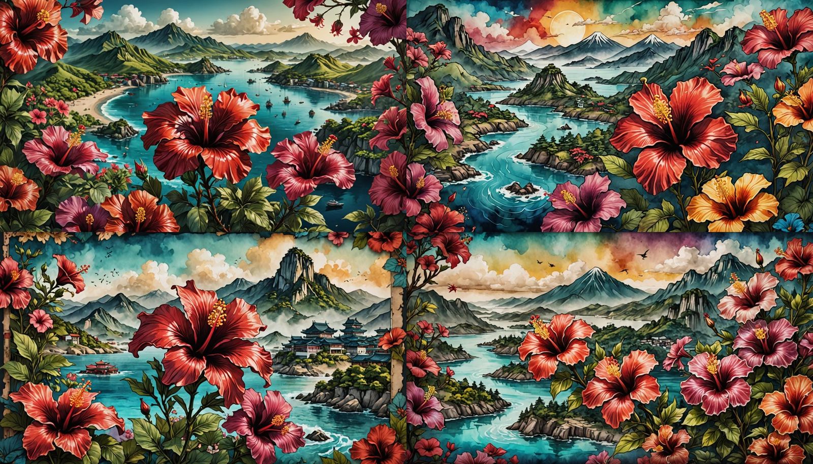 Hibiscus and South Korea in Detailed Anime Style
