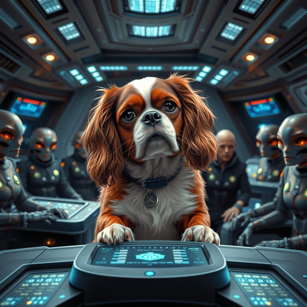 Cavalier King Charles Spaniel Commands Futuristic Starship B...