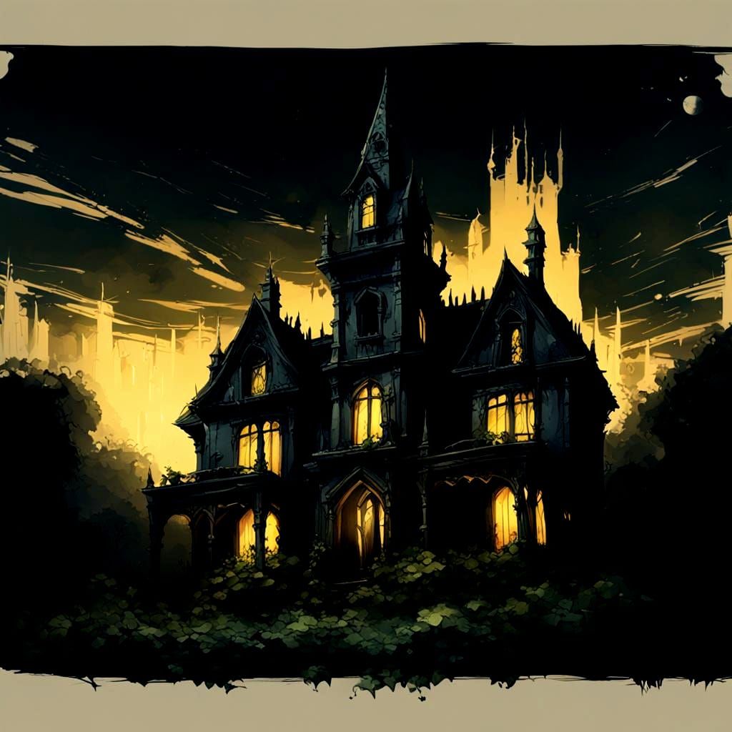 Creepy Haunted Mansion with Graveyard
