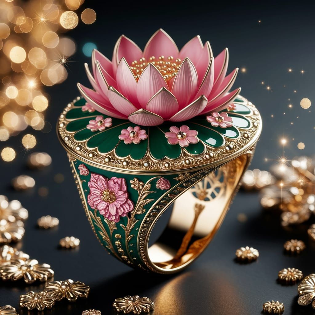Golden Lotus Ring in Ultra-Detailed Macro
