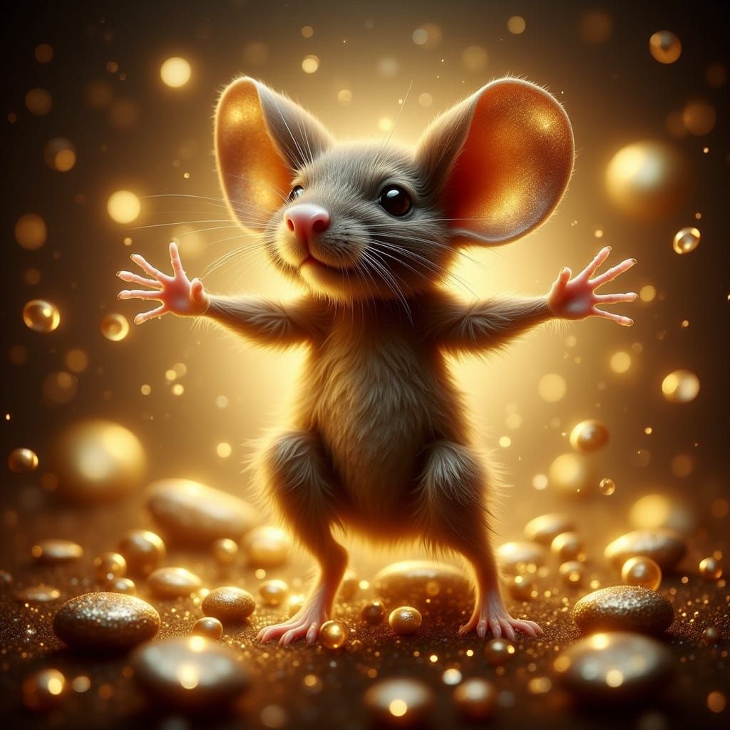Mouse Dancing on Gold in Dreamy Style