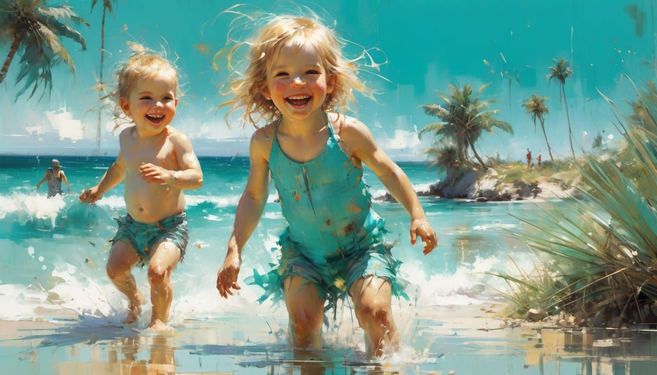 Joyful Toddlers on a Tropical Beach