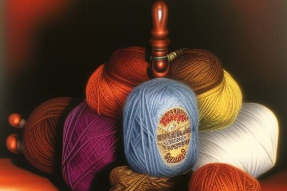 Yarn Basket with Multicolor Yarn, Detailed Art