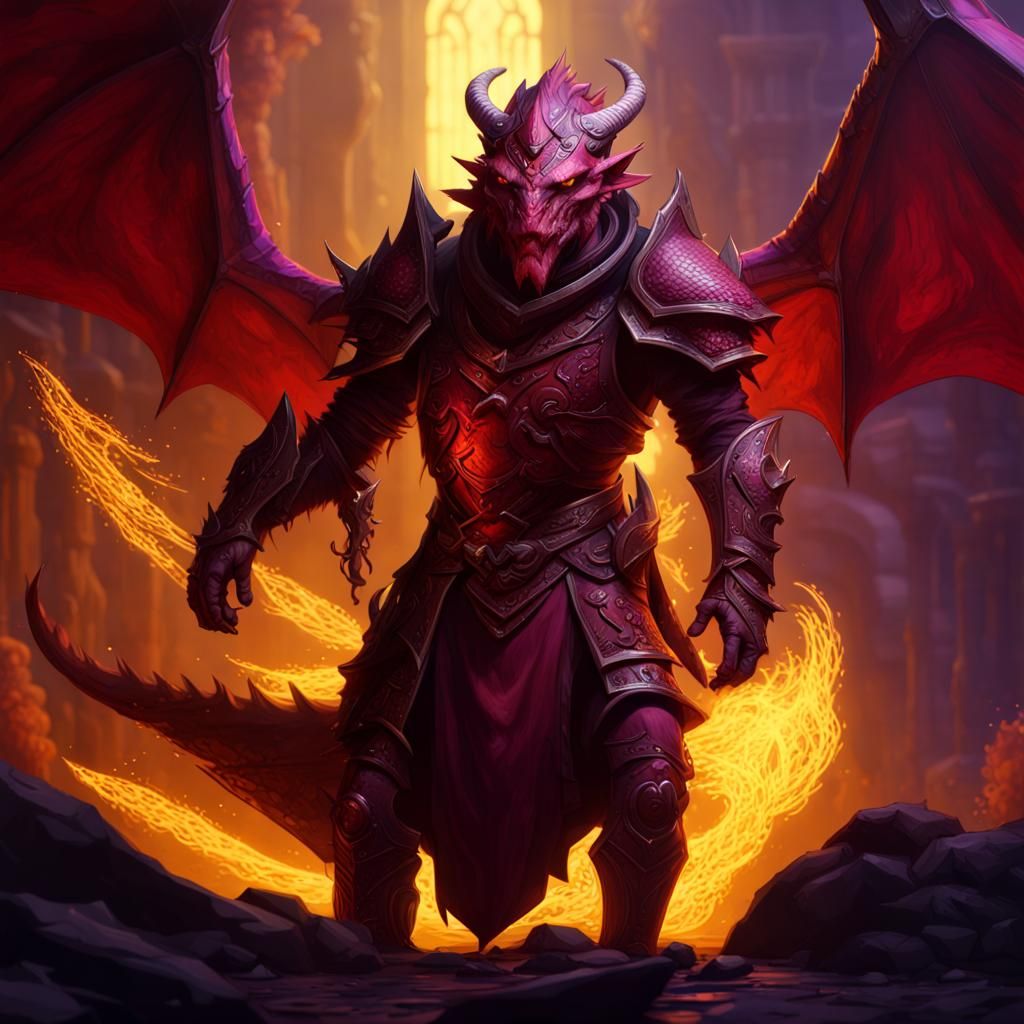 Epic Red Dragonborn in Dark Fantasy Style