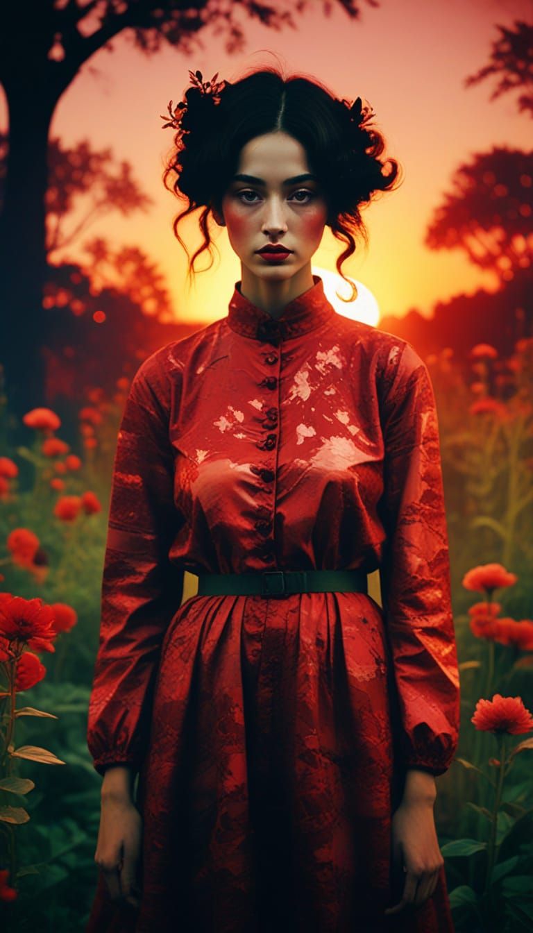 Glamorous Avant-Garde Gardener in Sunset Glow