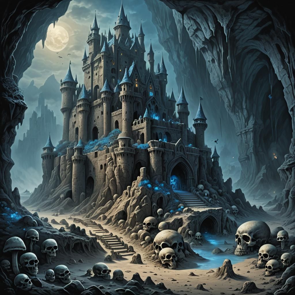 Dark Fantasy Sandcastle in Haunted Cave