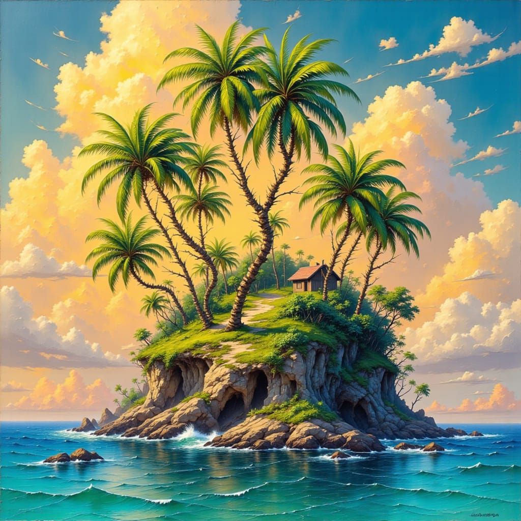 Lush Island Scene in Romantic Style