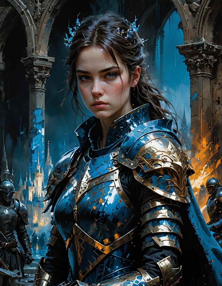 Heroic Guardian Protecting Castle, Fine Art Oil Painting