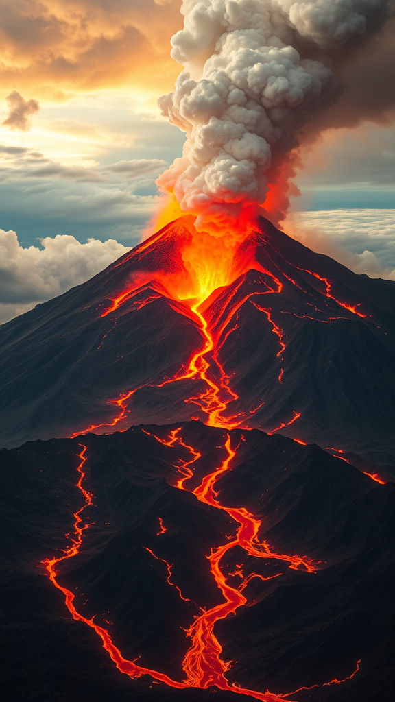 Supervolcano Eruption in Mountainous Landscape