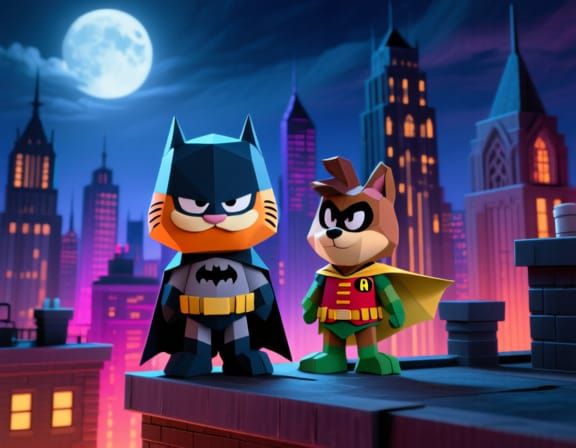 Garfield Batman & Odie Robin Chibi Caricature