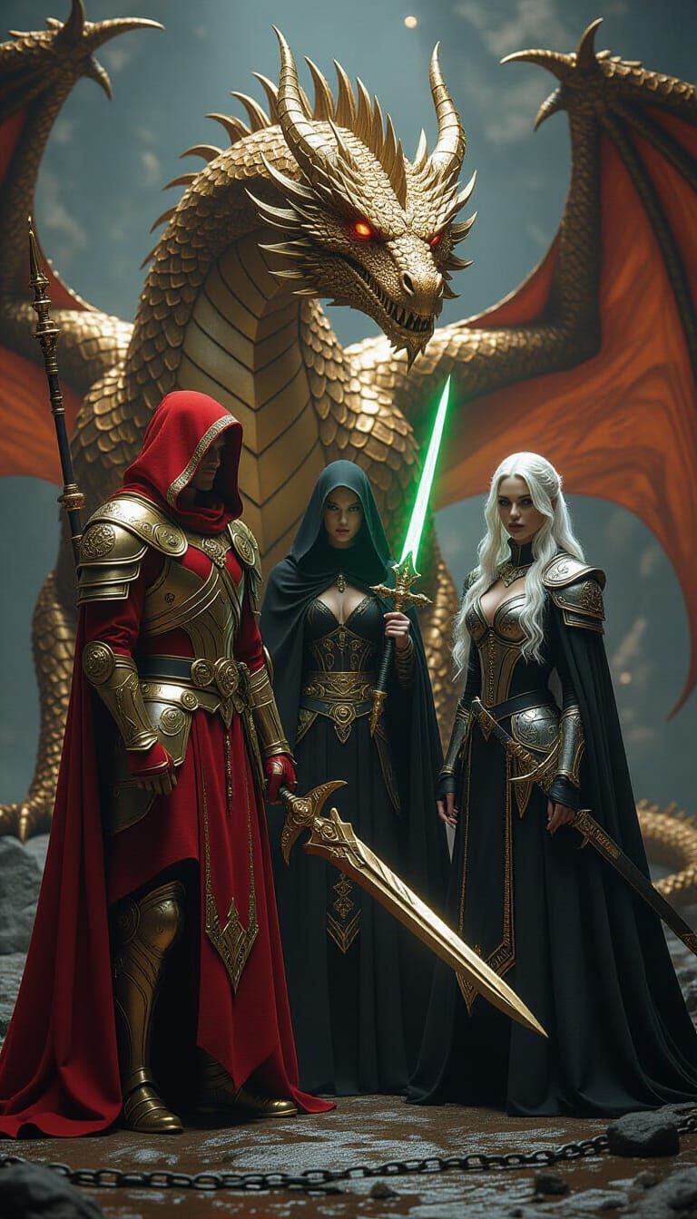 Epic Confrontation: Heroes Face Golden Dragon