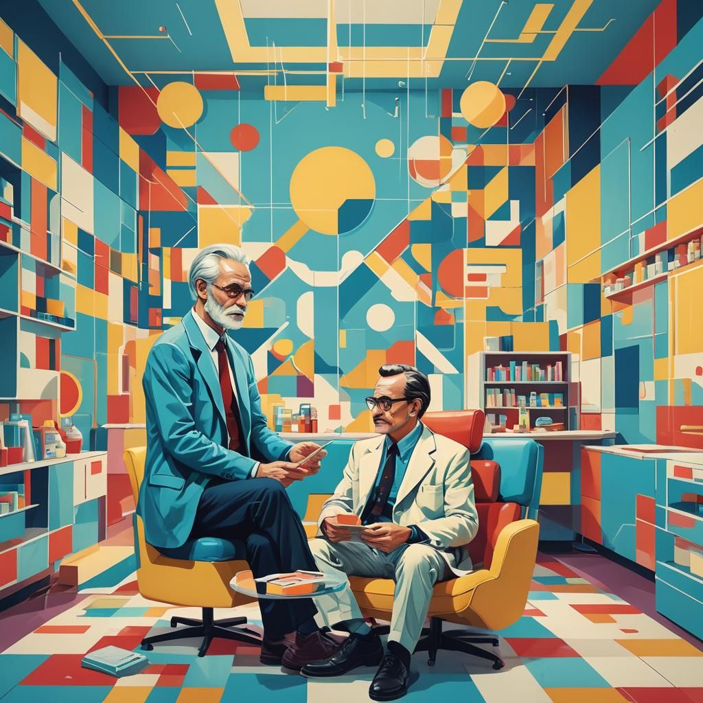 Man with Psychiatrist in Retro Pop Art Style