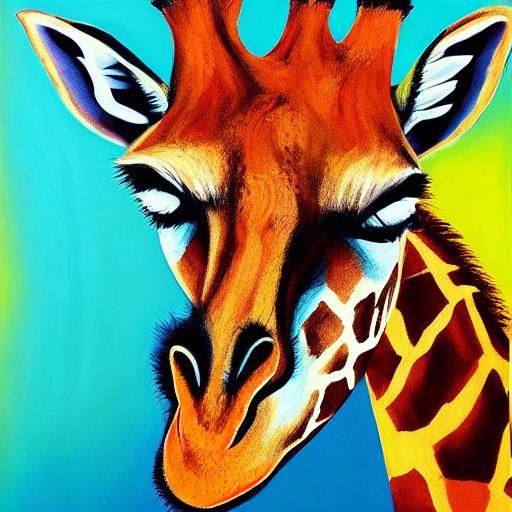 Vibrant Expressionist Giraffe Portrait in Oil Painting