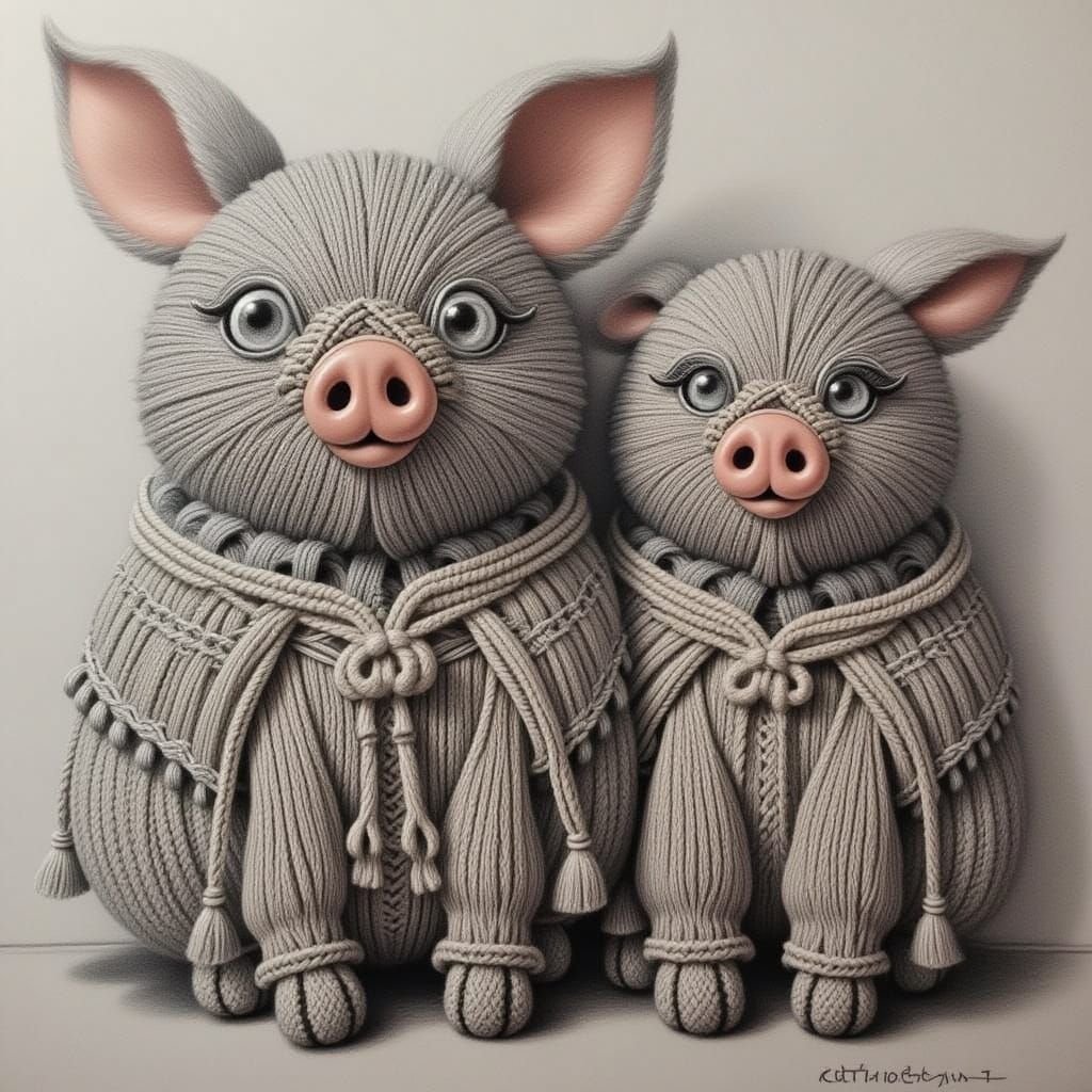 Macrame Style: Adorable Pig Figurines