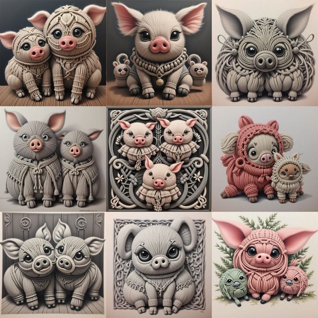 Macrame Art: Adorable Knitted Pigs