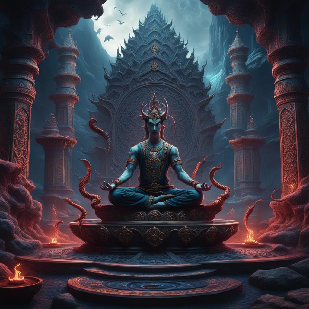 Detailed Matte Painting of Satanic Yoga