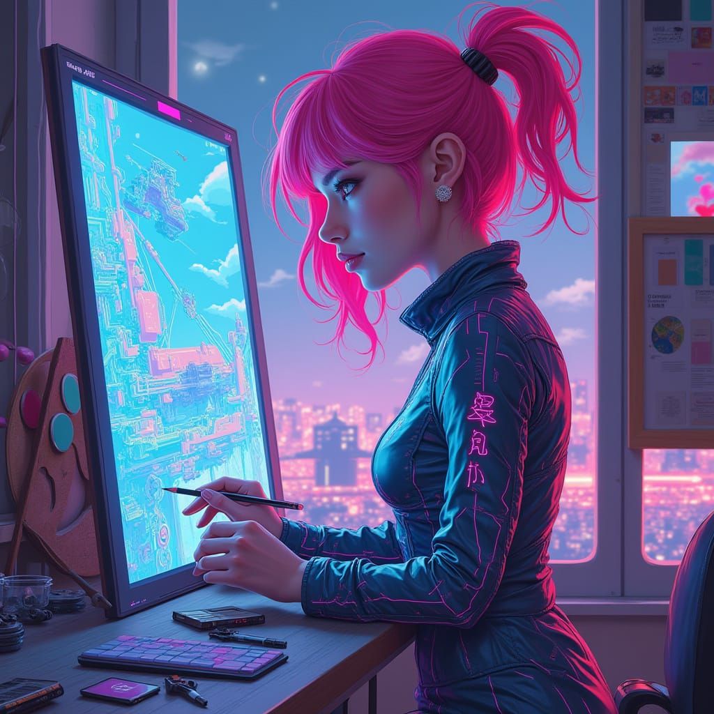 Cyberpunk Fashion Designer in Neon Metropolis