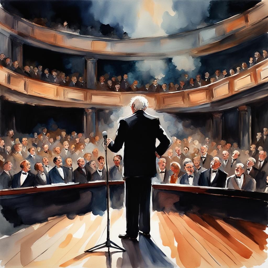 Sad Singer on Stage in Watercolor Style