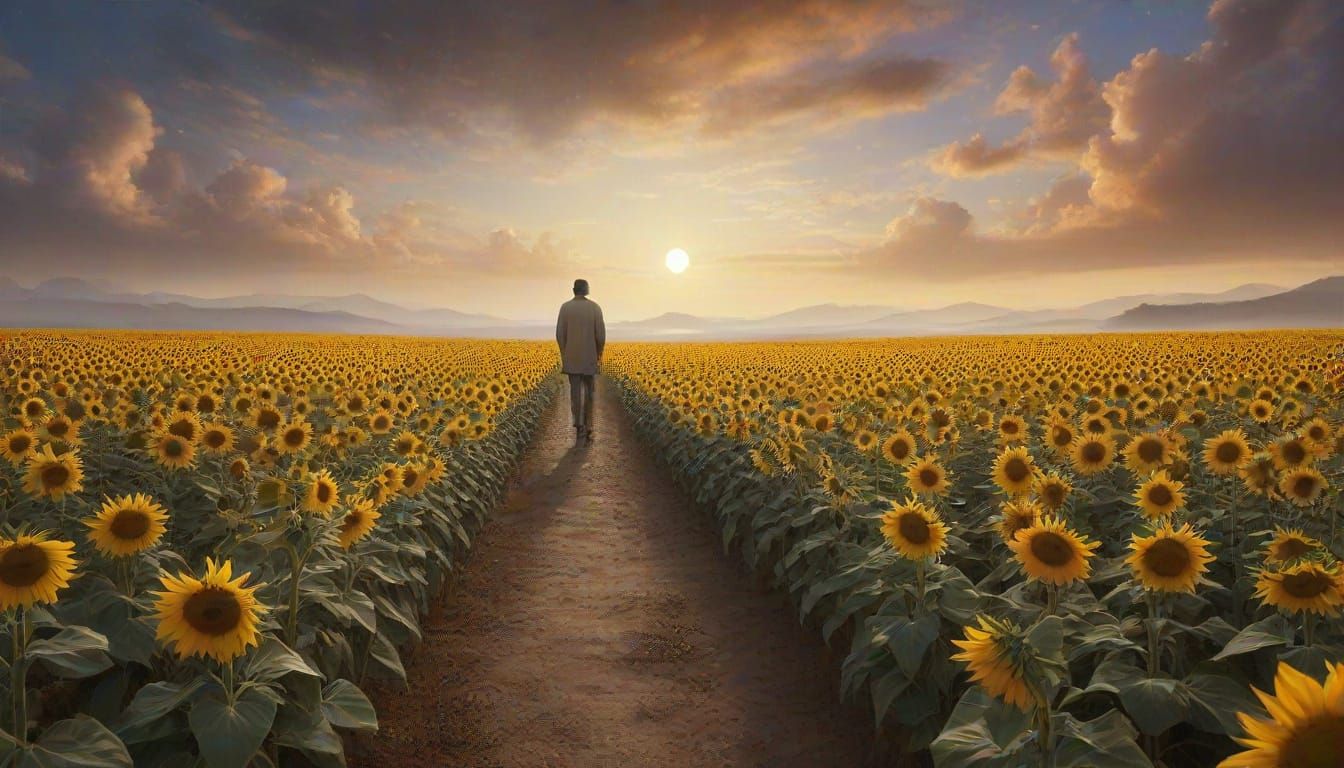 Sunflower Field Surrealism in Oil on Canvas