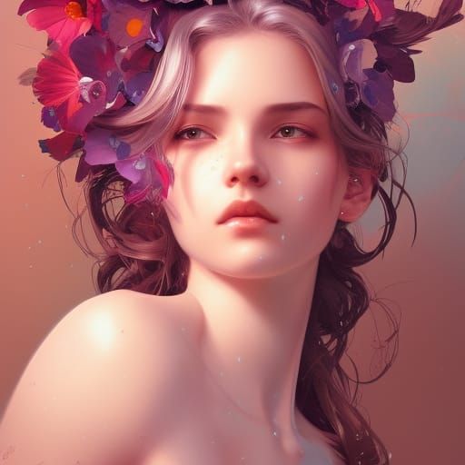 Girl with Flower Portrait in Art Nouveau Style
