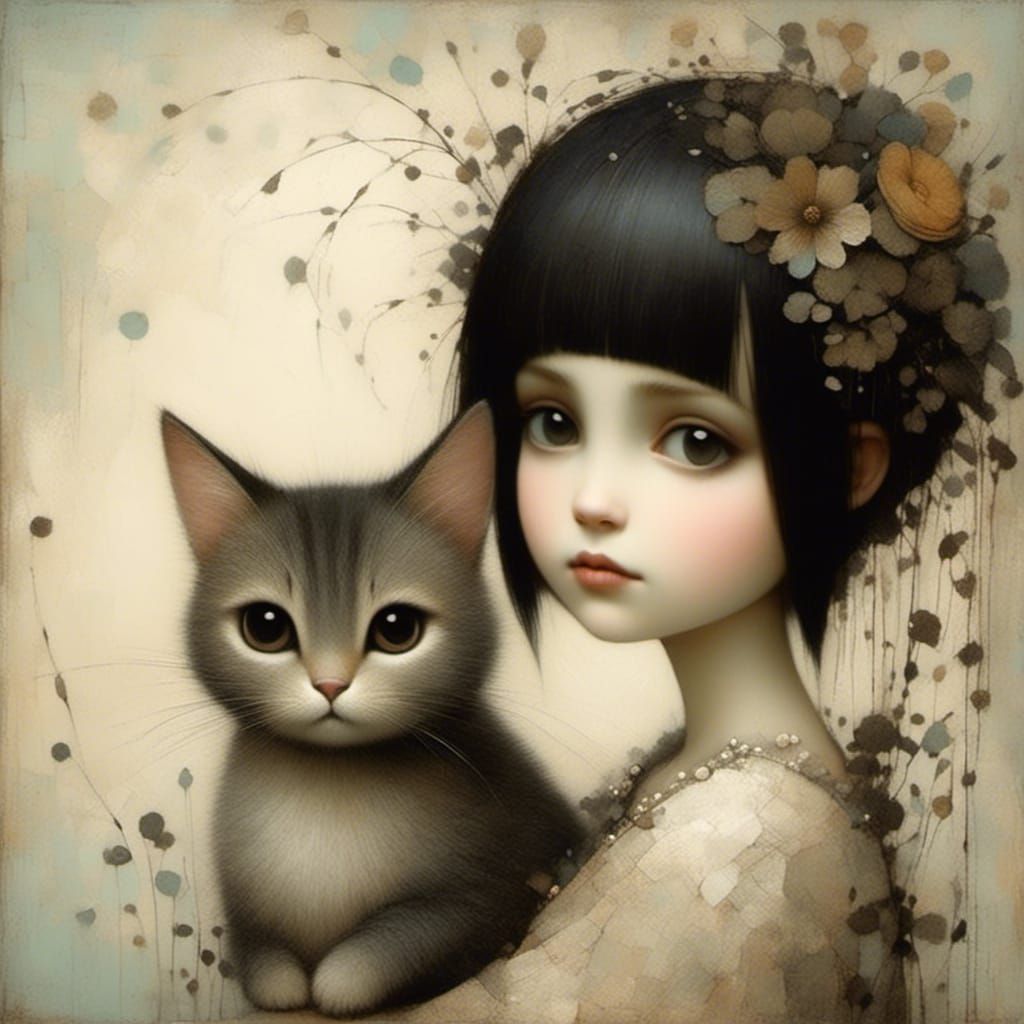 Whimsical Portrait of Person with Black Hair