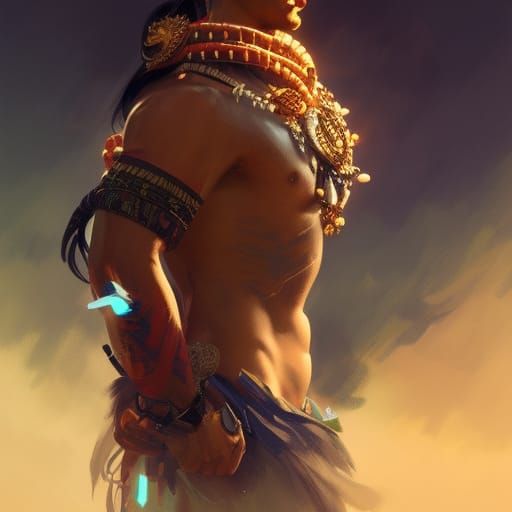 Epic Hawaiian Warrior Portrait in Hyperdetailed Style