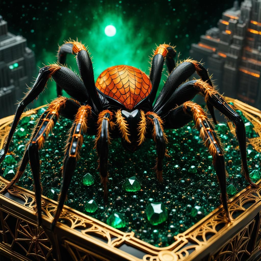 Spiderman in Black and Gold with Nebula Buildings