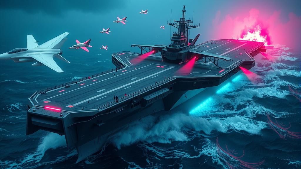 Futuristic Aircraft Carrier Launches Drones in Bioluminescen...
