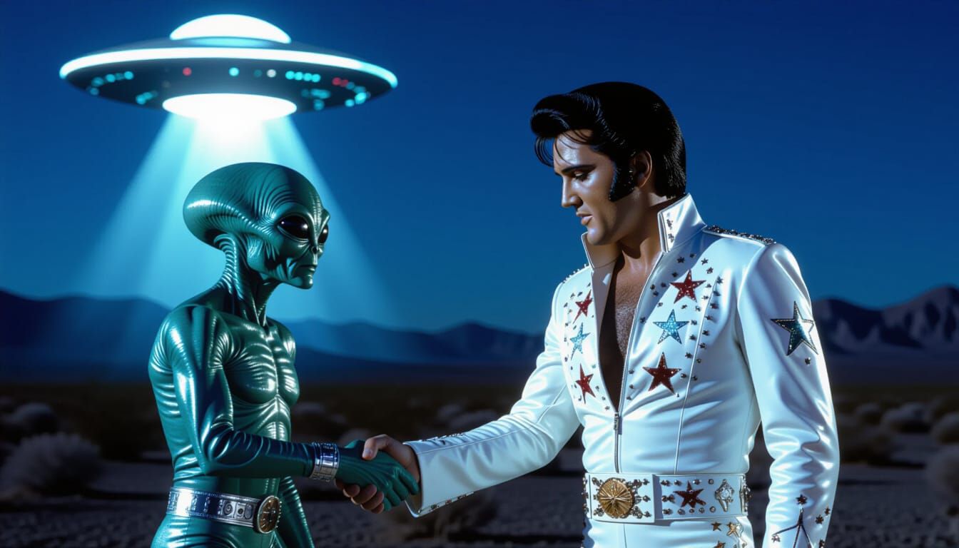 Elvis Meets Alien in Desert Night