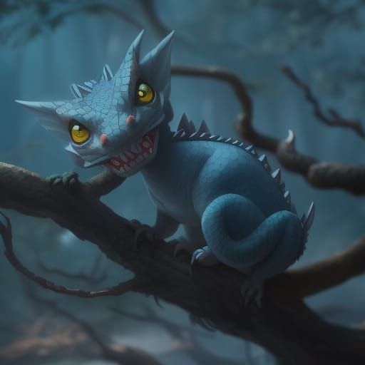 Adorable Chibi Dragon on Branch: Hyperrealistic Anime Art