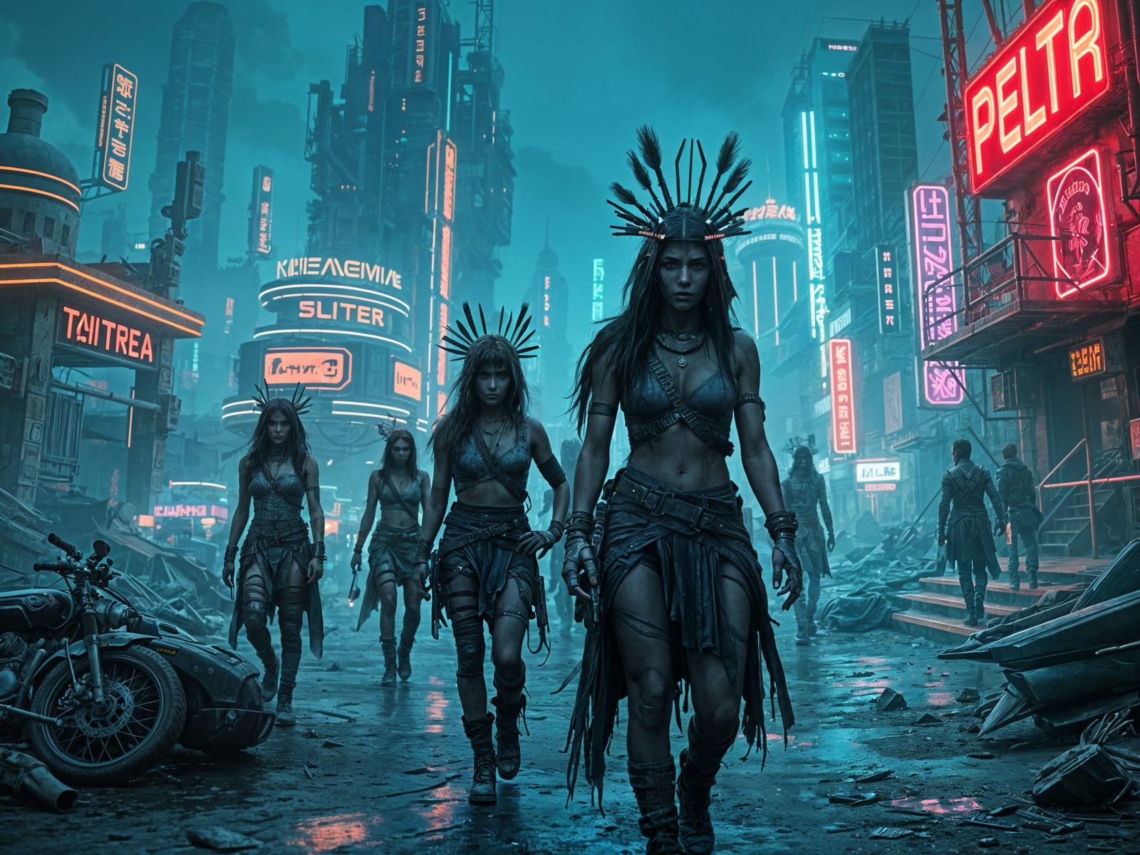 Cyberpunk Tribal Village in Post-Apocalyptic Setting