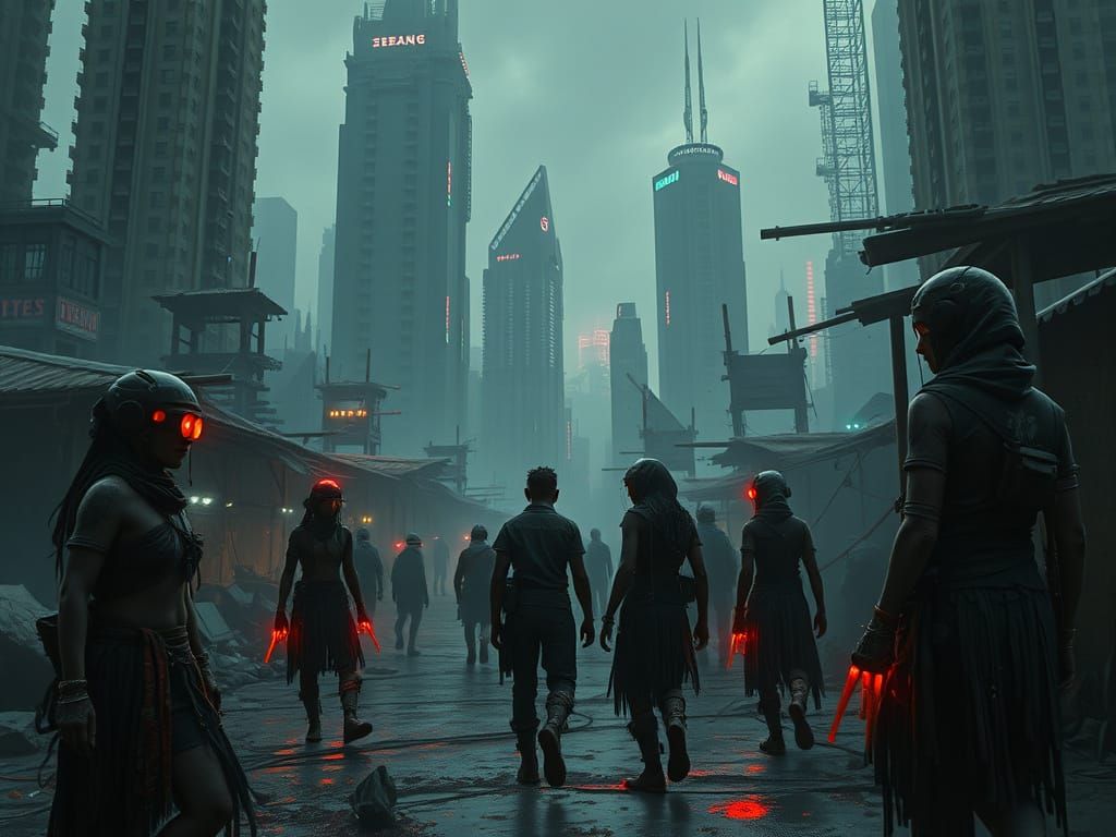 Cyberpunk Villagers in a Post-Apocalyptic Tribal Village