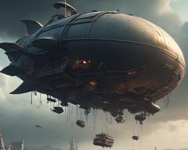 Fantastical Cityscape with Stormy Weather and Dragons