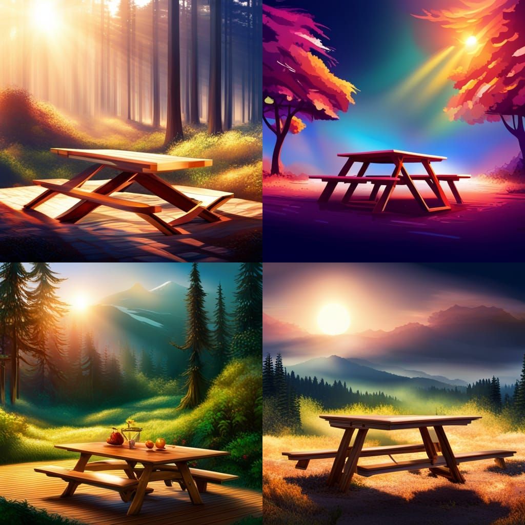 Hyperrealistic Picnic Table in Summer Camp Concept Art