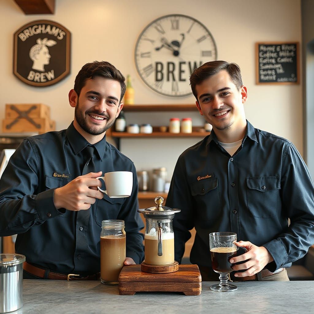 Handsome Missionaries Pour Coffee in Charming Coffee Shop