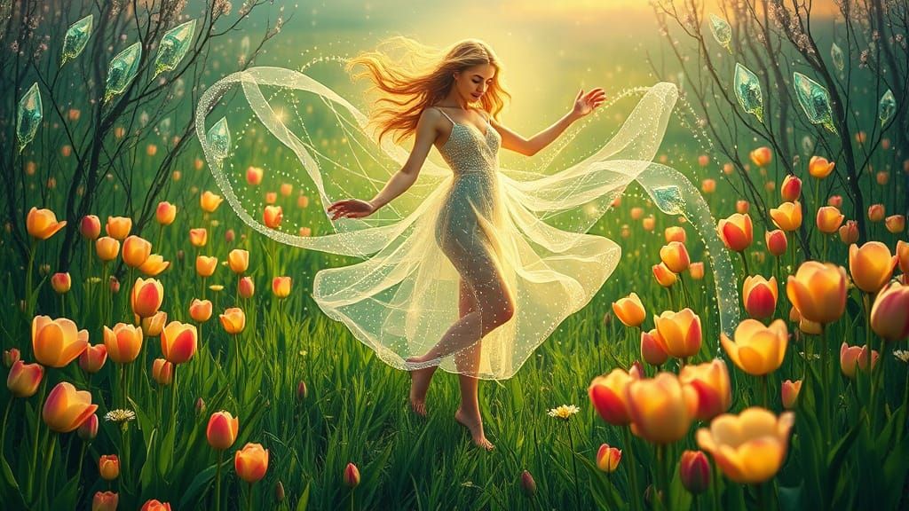 Whimsical Goddess in Vibrant Floral Realm