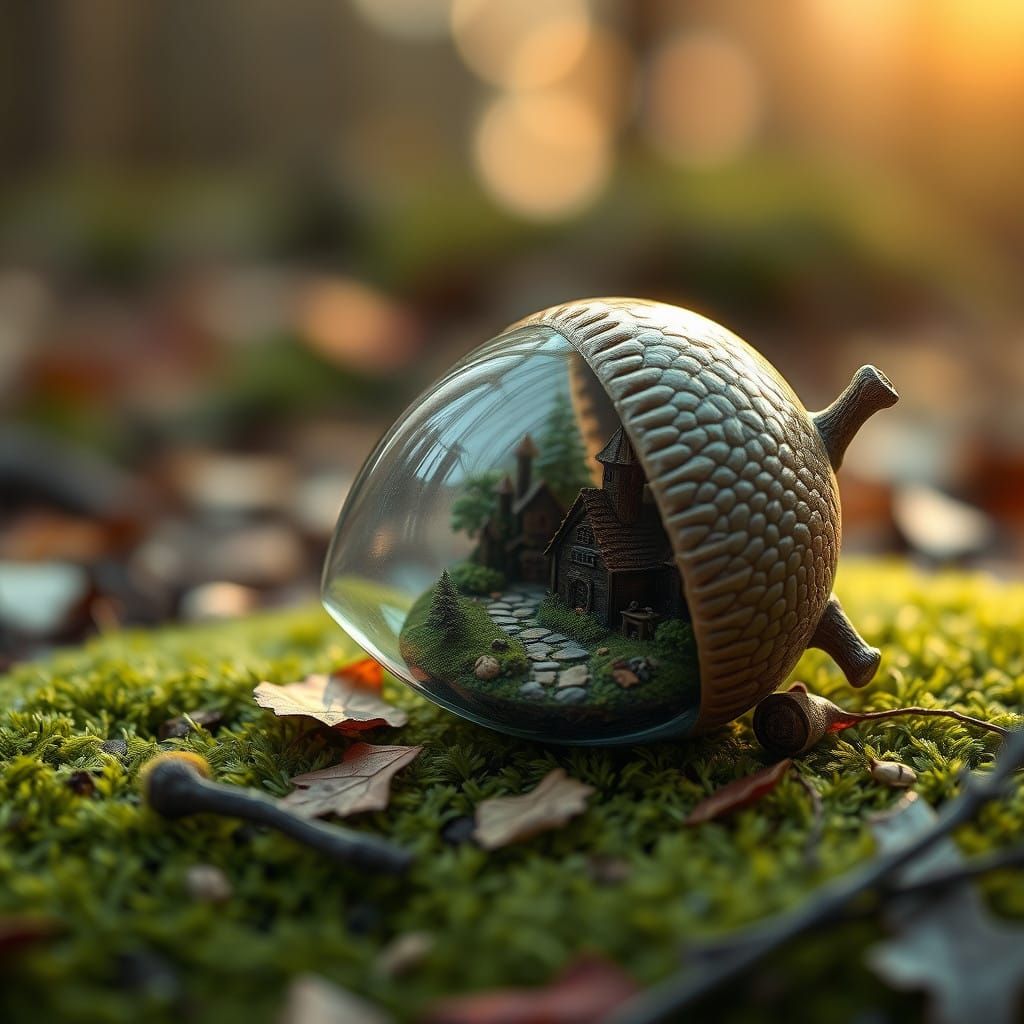 Delicate Glass Acorn with Miniature Village Inside