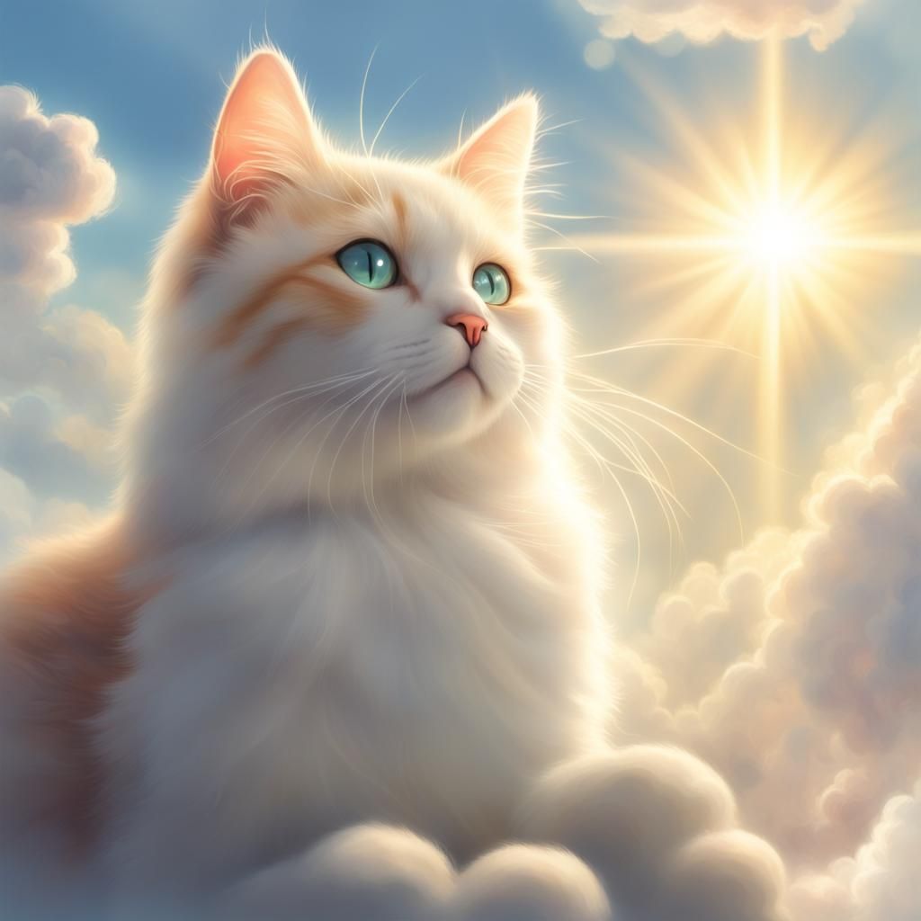 Divine Cat in Heavenly Sunshine Clouds