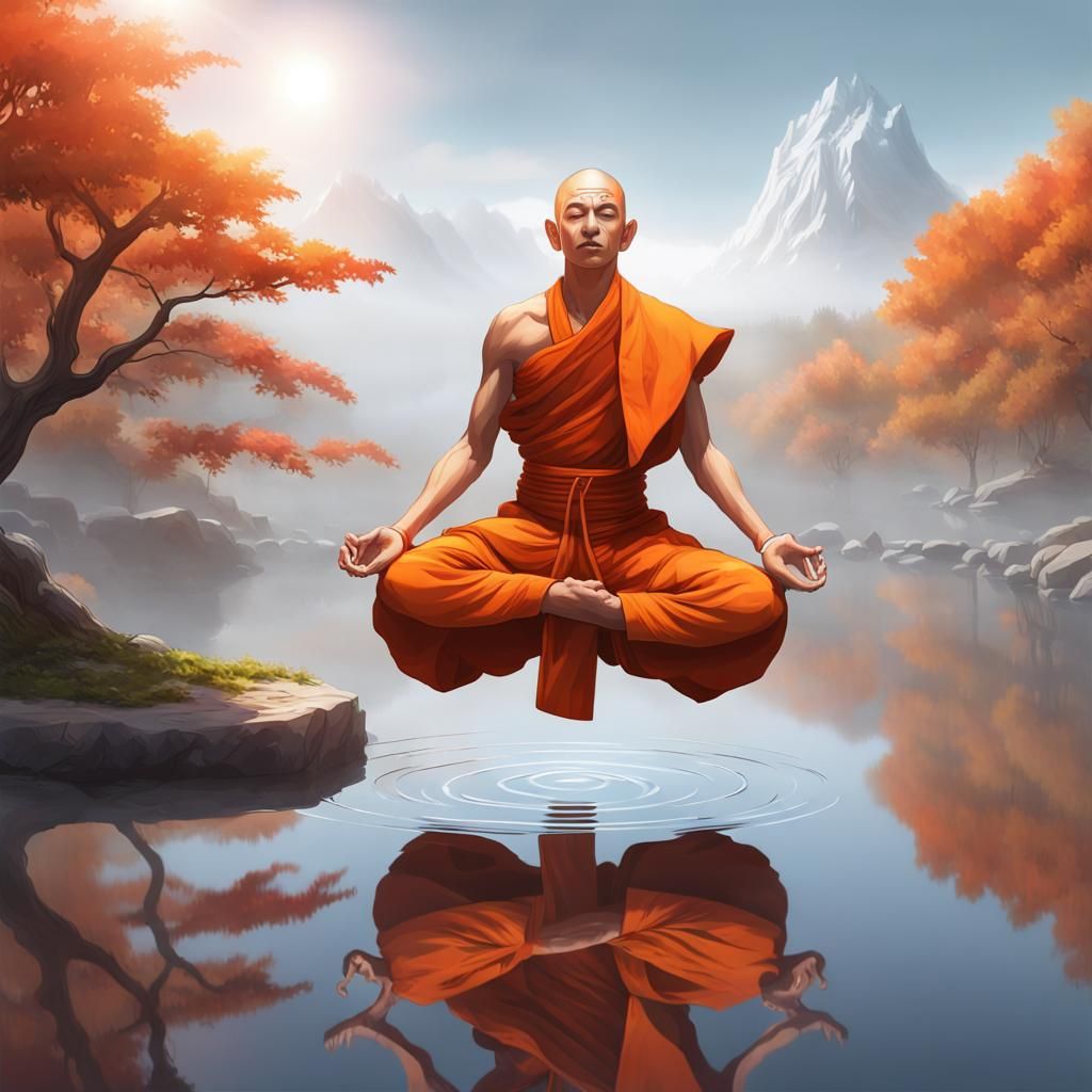 Meditating buddhist monk