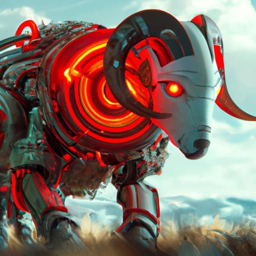 Cyborg Sheep in Anime Key Visual Style