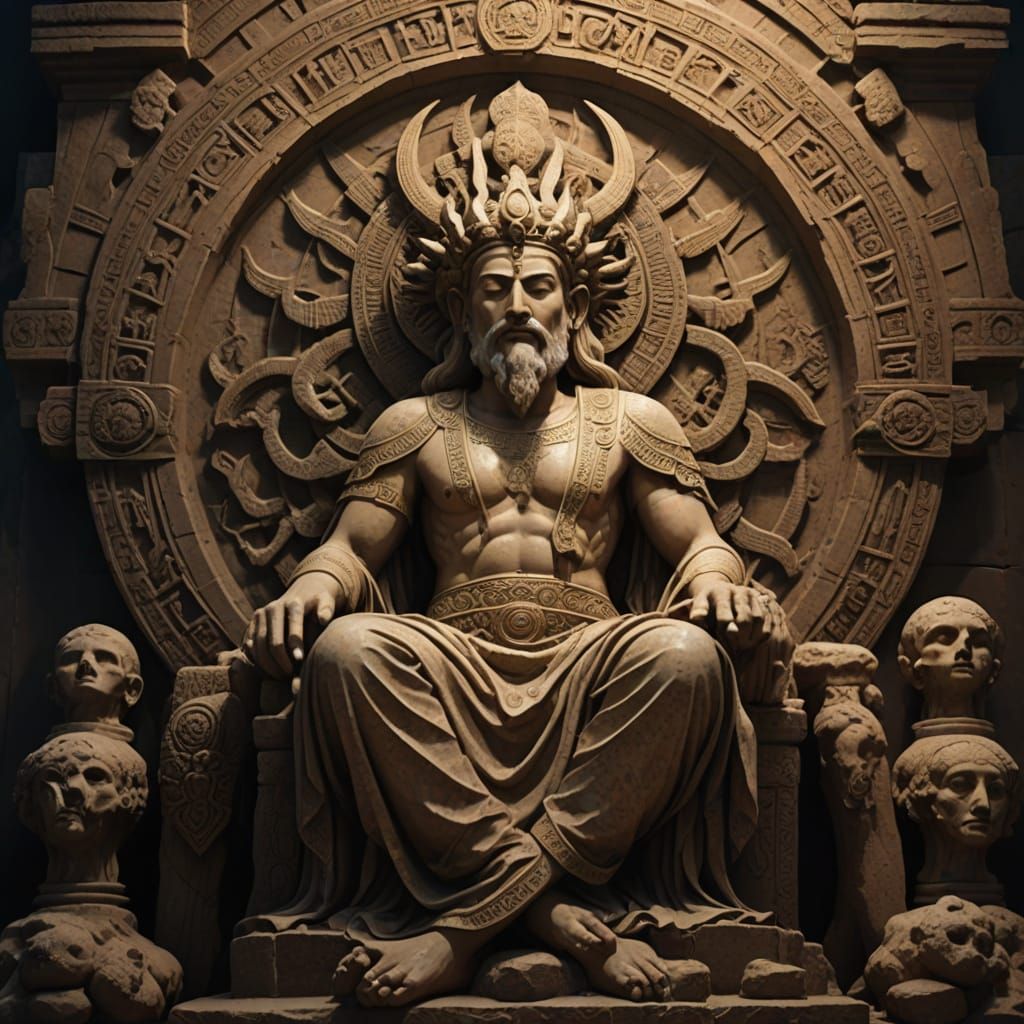 Slumbering Ancient God in Dreamlike Landscape