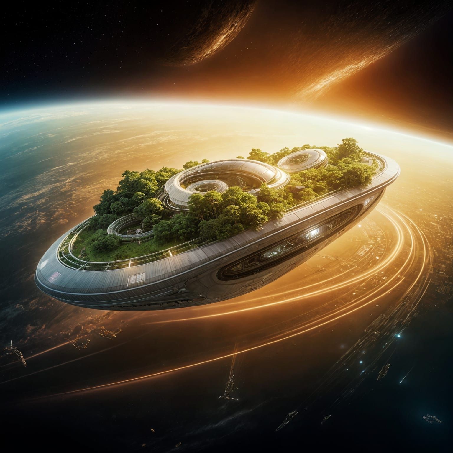 Ethereal Futuristic Eco-Settlement in Space